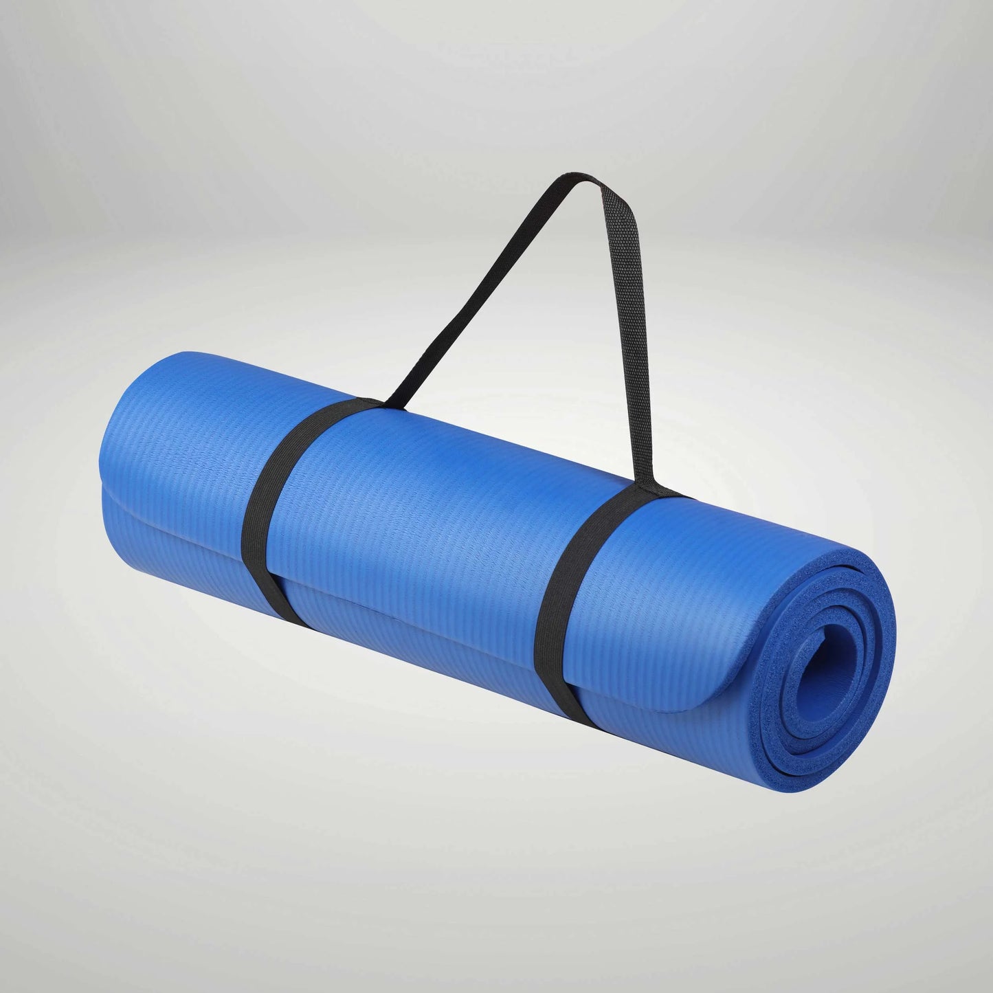 All-Purpose Exercise Fitness Mat, 12Mm Thickness, 72In X 24In, NBR Foam, Non-Slip, Carry Straps, Blue