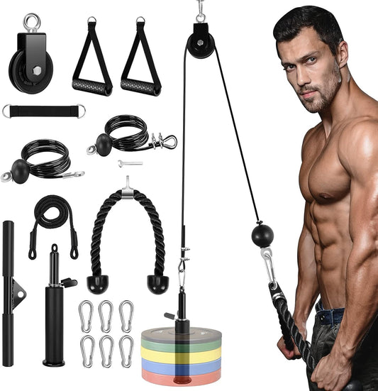 Weight Cable Pulley System Gym, DIY Home Gym Fitness Pulley Cable Machine Attachment, Upgrade Lat Pull Down, Biceps Curl, Tricep, Back, Forearm, Shoulder Workouts