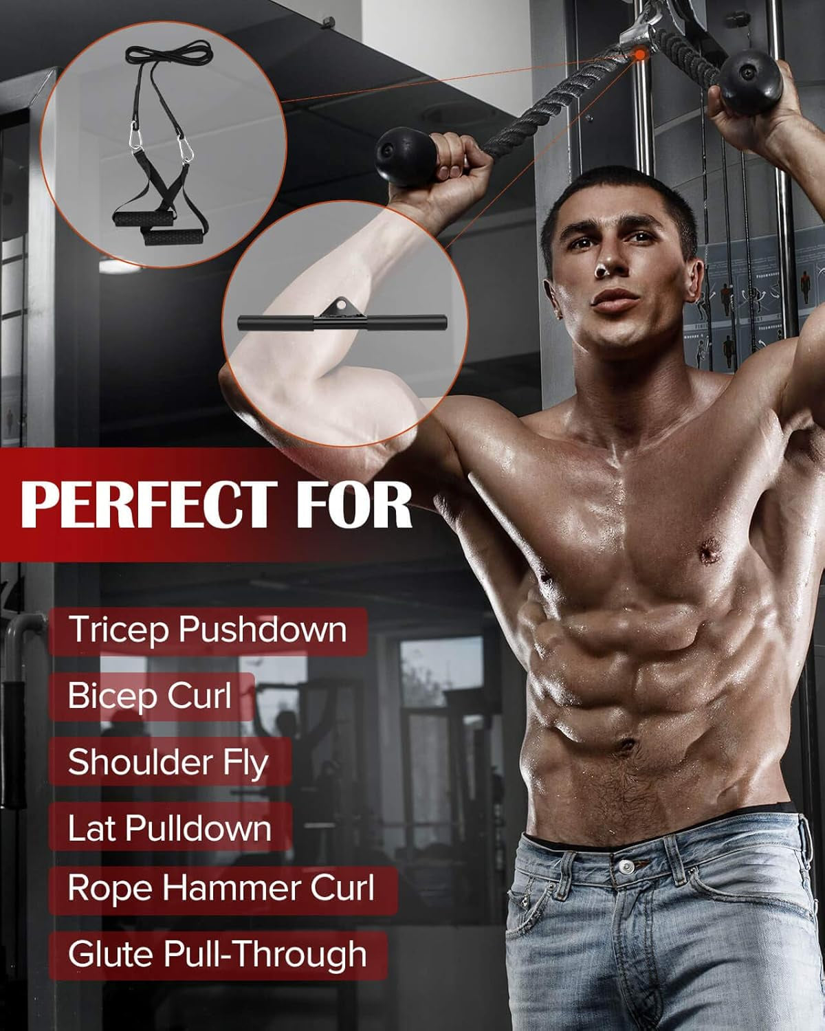 Weight Cable Pulley System Gym, DIY Home Gym Fitness Pulley Cable Machine Attachment, Upgrade Lat Pull Down, Biceps Curl, Tricep, Back, Forearm, Shoulder Workouts