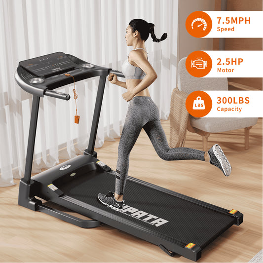2.5HP Folding Treadmill with 300Lb Capacity, 7.5MPH, 12 Preset Programs for Home Office, Portable Treadmill Running Walking Machine