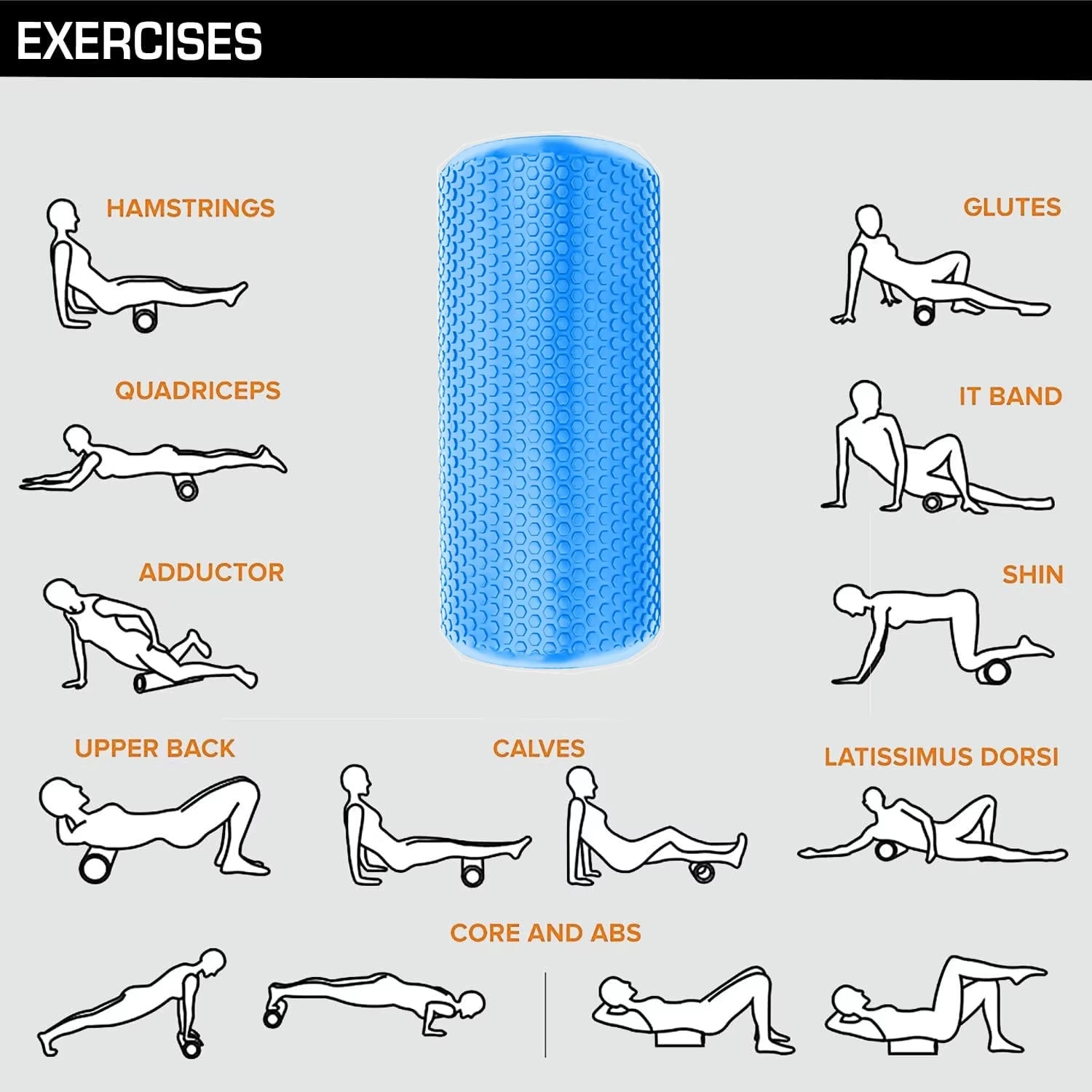 18In/45Cm Yoga Foam Roller High-Density EVA Muscle Roller Column Self Massage Tool for Pilates Yoga Fitness Gym Equipment