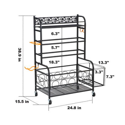 Home Gym Storage Rack, All-In-One Weight Rack for Dumbbells, Kettlebells, Yoga Mats, Foam Rollers, Resistance Bands, Workout Equipment Storage Organizer with Hooks and Basket, Black