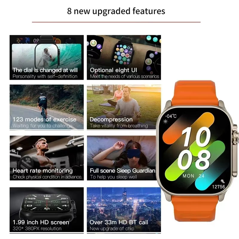 T900 Ultra Bluetooth Smartwatch with Heart Rate Monitor and Message Alerts for Android and iOS - Suitable for Men and Women