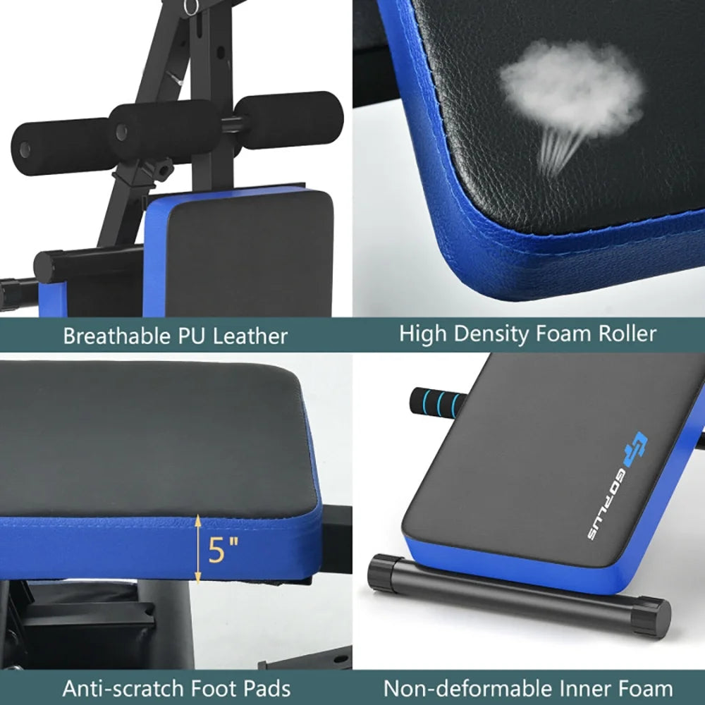 Adjustable Sit up Bench with LCD Monitor, Home Gym Workout Station Leg Exercise Machine, Blue