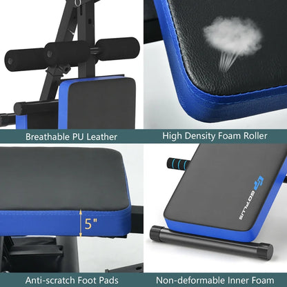 Adjustable Sit up Bench with LCD Monitor, Home Gym Workout Station Leg Exercise Machine, Blue
