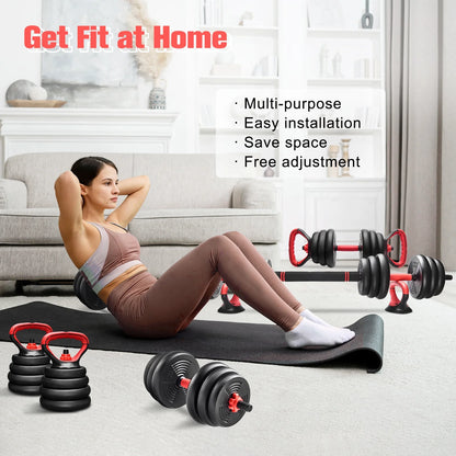 Pithage 5 in 1 Dumbbell Barbell Kettlebell Set 40LB Adjustable Free Weight Set for Home Gym, Black