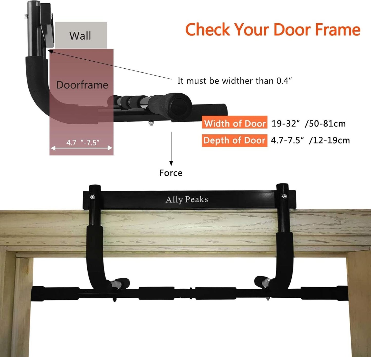 Portable Doorway Pull-Up Bar - 440 Lbs Limit with Upgraded Silicone Protection