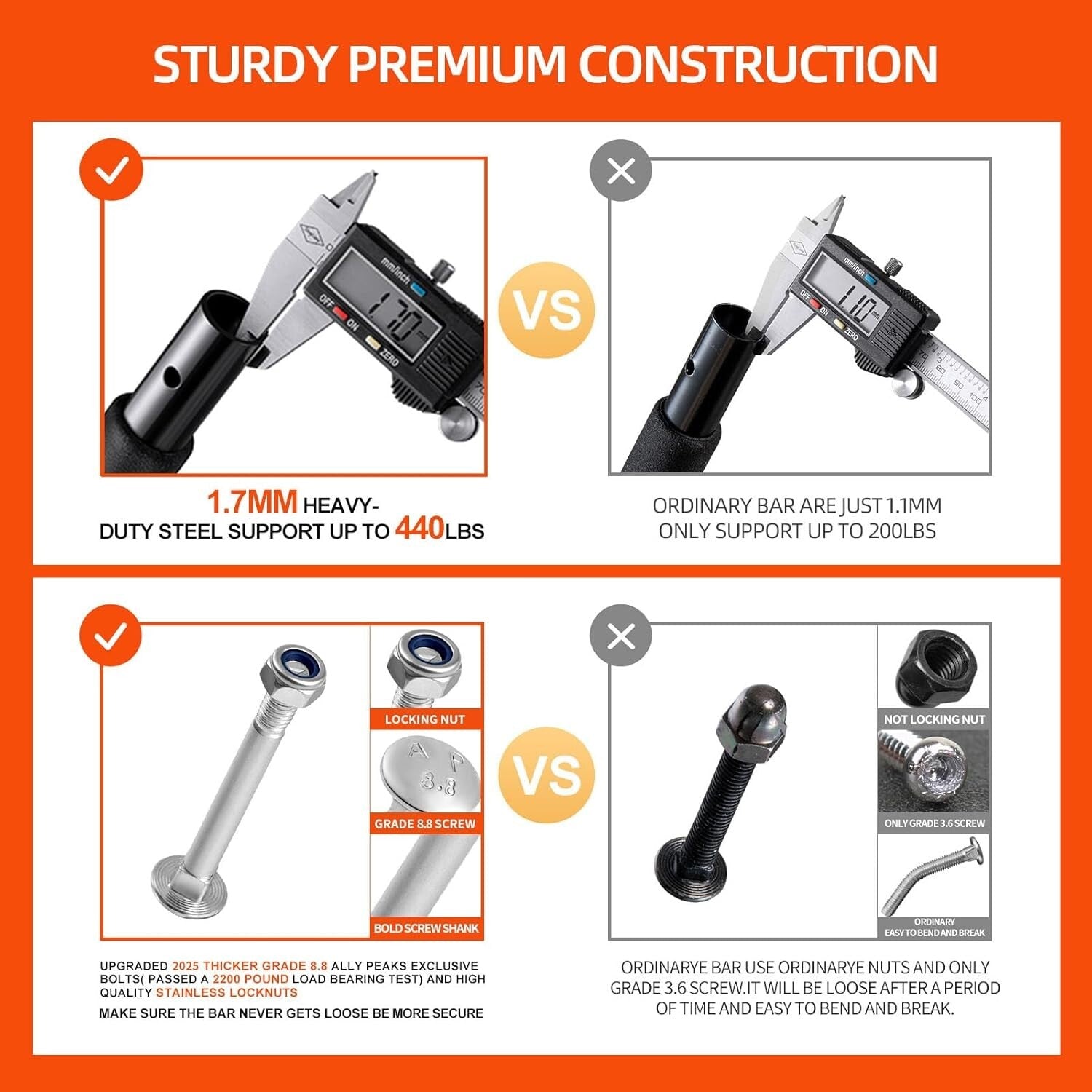 Portable Doorway Pull-Up Bar - 440 Lbs Limit with Upgraded Silicone Protection