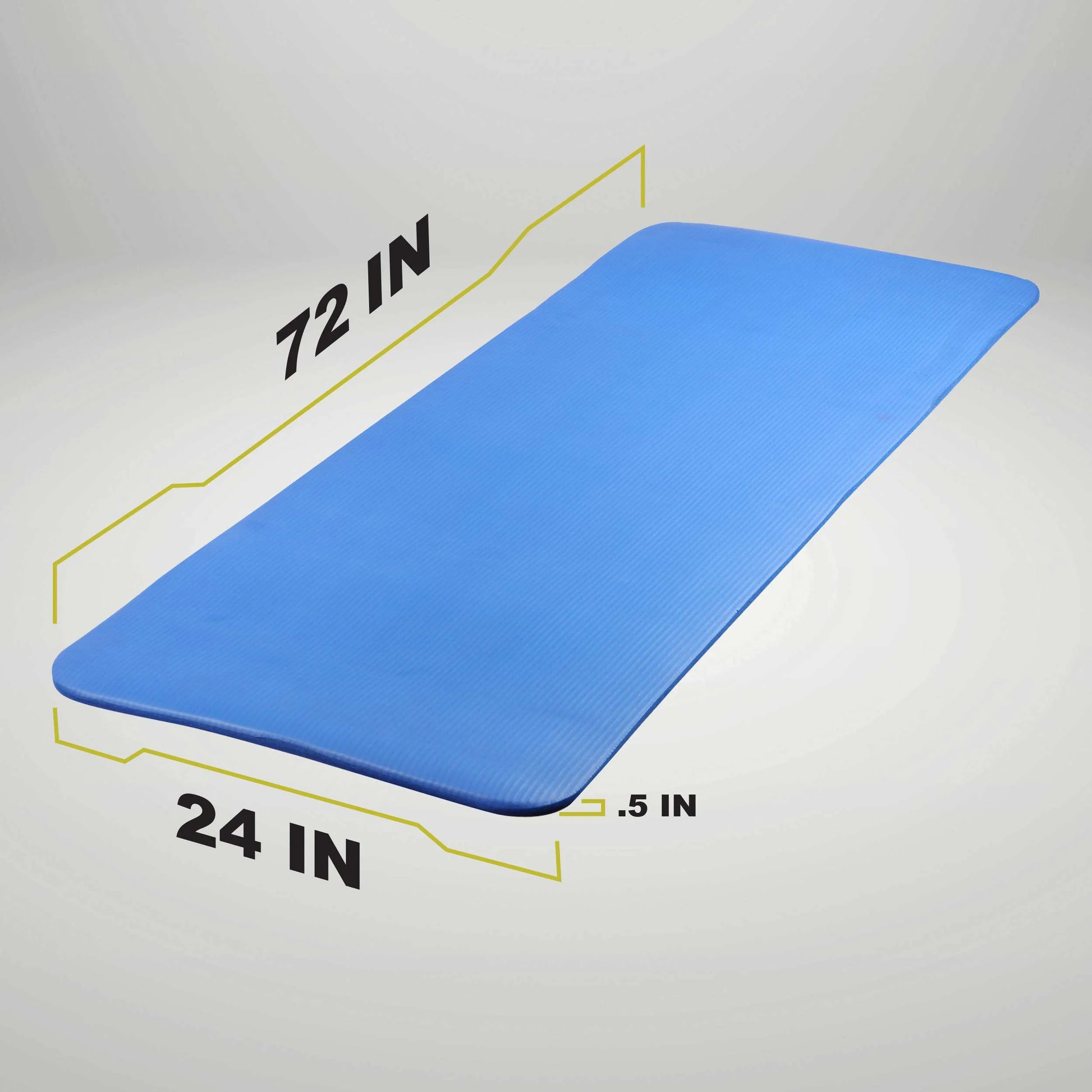 All-Purpose Exercise Fitness Mat, 12Mm Thickness, 72In X 24In, NBR Foam, Non-Slip, Carry Straps, Blue