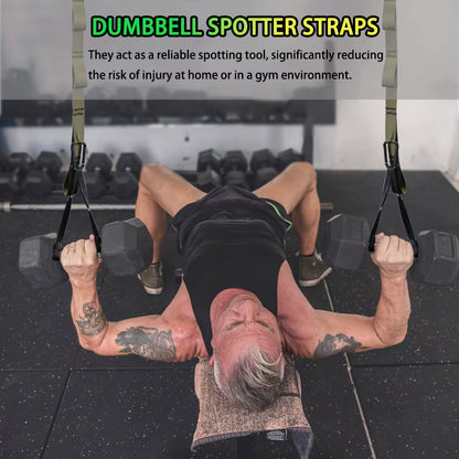 Adjustable Dumbbell Spotter Straps for Barbell Rack Attachment Chest Bench Press Hanging Dumbbells Safety Hanger Straps