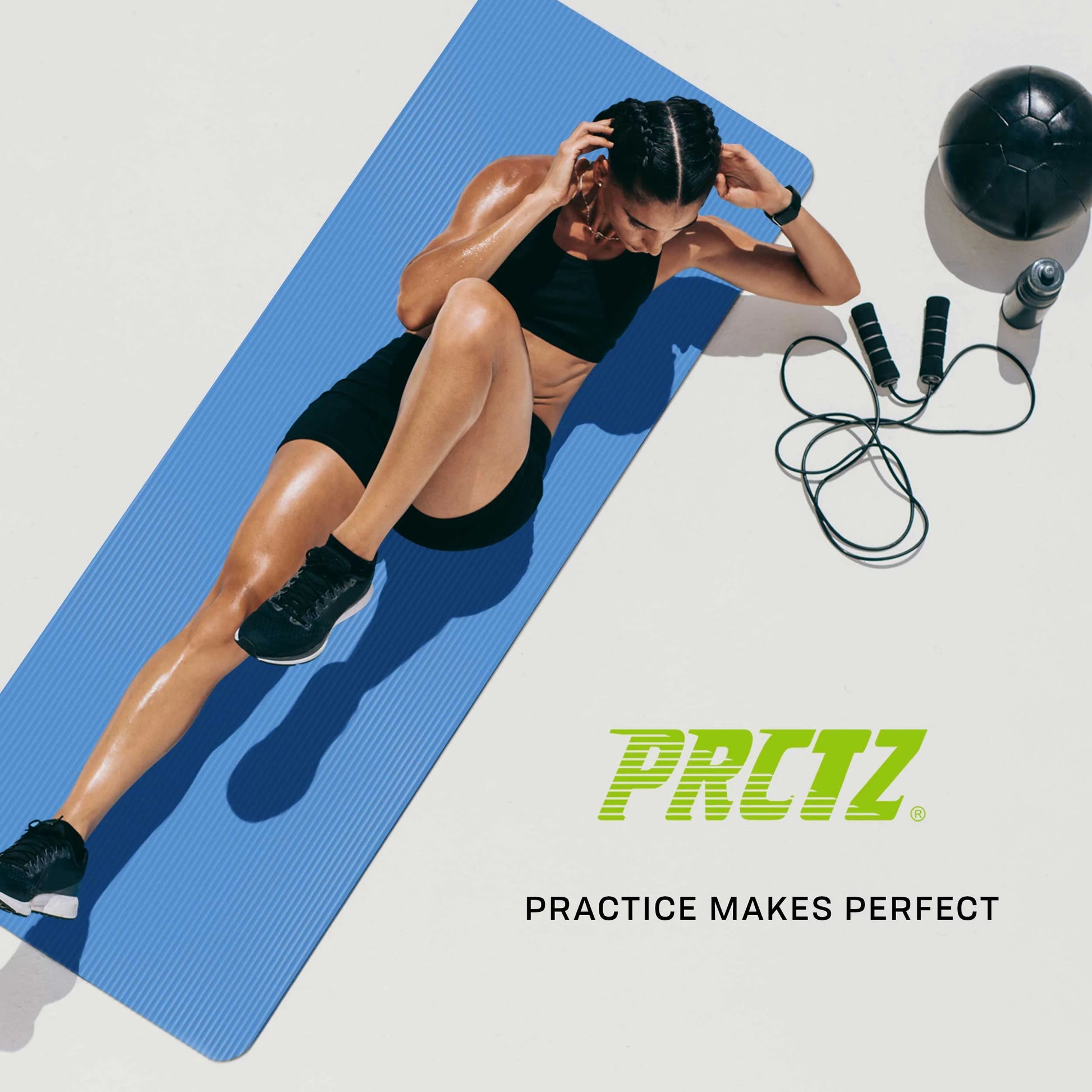 All-Purpose Exercise Fitness Mat, 12Mm Thickness, 72In X 24In, NBR Foam, Non-Slip, Carry Straps, Blue
