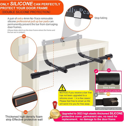 Portable Doorway Pull-Up Bar - 440 Lbs Limit with Upgraded Silicone Protection