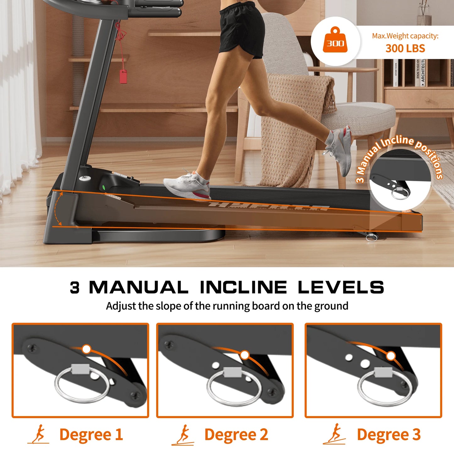 2.5HP Folding Treadmill with 300Lb Capacity, 7.5MPH, 12 Preset Programs for Home Office, Portable Treadmill Running Walking Machine