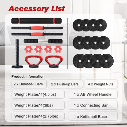 Pithage 5 in 1 Dumbbell Barbell Kettlebell Set 40LB Adjustable Free Weight Set for Home Gym, Black