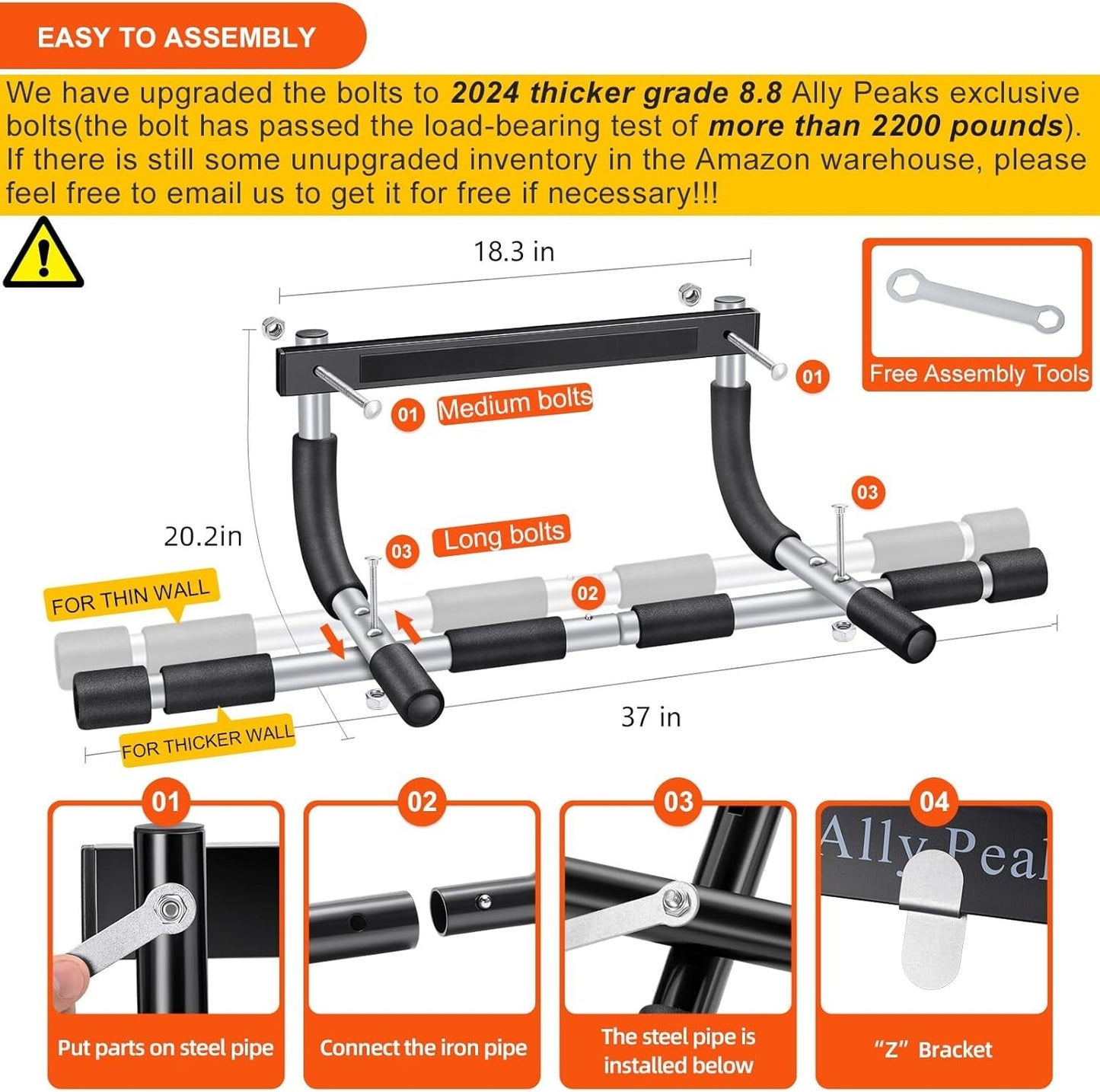 Portable Doorway Pull-Up Bar - 440 Lbs Limit with Upgraded Silicone Protection