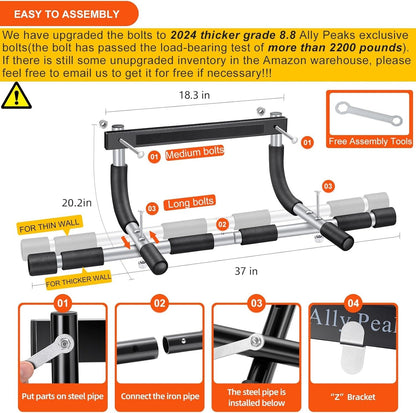 Portable Doorway Pull-Up Bar - 440 Lbs Limit with Upgraded Silicone Protection