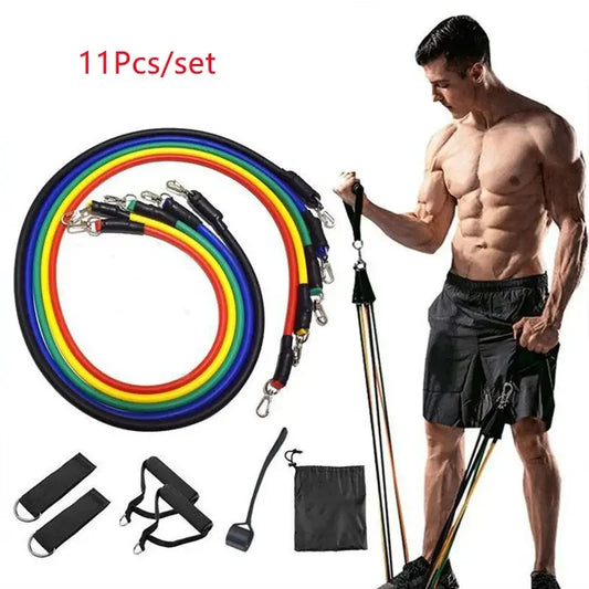 Get Fit Anywhere! 💪 11-Piece TPE Resistance Bands Set with Door Anchor, Handles, Ankle Straps & Carry Bag! 🏋️‍♀️ #FitnessGoals #HomeWorkout