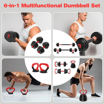 Pithage 5 in 1 Dumbbell Barbell Kettlebell Set 40LB Adjustable Free Weight Set for Home Gym, Black