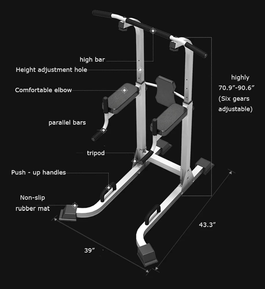 Multi-Function Parallel Single Bars Dip Station Chin up Power Tower Rack Pull up Weight Stand Bar Raise White