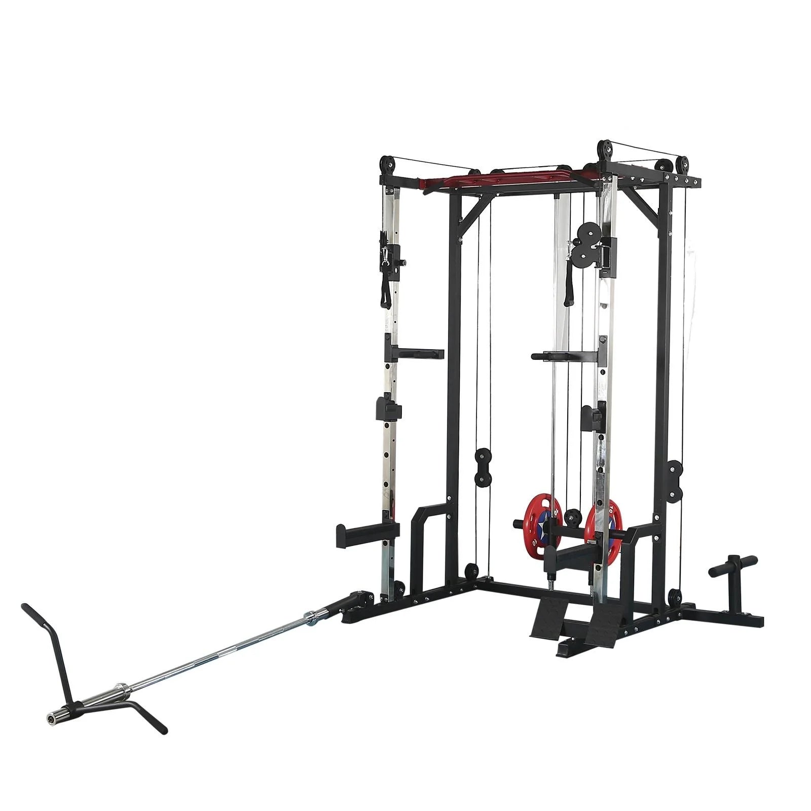 Power Cage, 1400LBS Squat Rack with Cable Crossover System, Home Gym Equipment Multi-Function Smith Machine with LAT Pulldown System Training Attachments