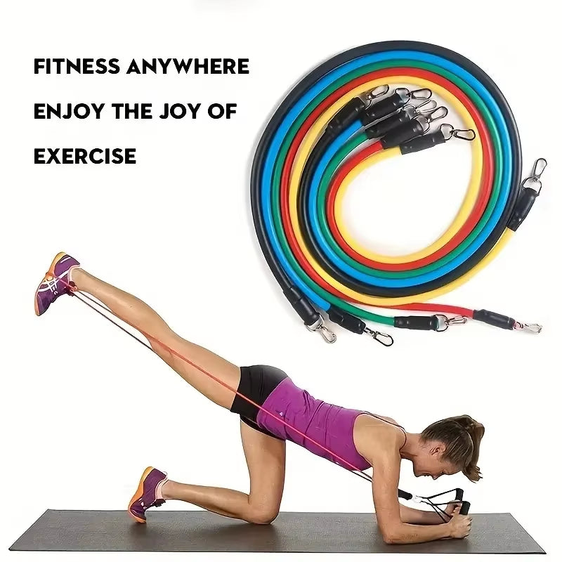 Get Fit Anywhere! 💪 11-Piece TPE Resistance Bands Set with Door Anchor, Handles, Ankle Straps & Carry Bag! 🏋️‍♀️ #FitnessGoals #HomeWorkout