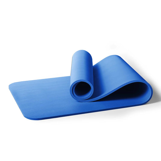 All-Purpose Exercise Fitness Mat, 12Mm Thickness, 72In X 24In, NBR Foam, Non-Slip, Carry Straps, Blue