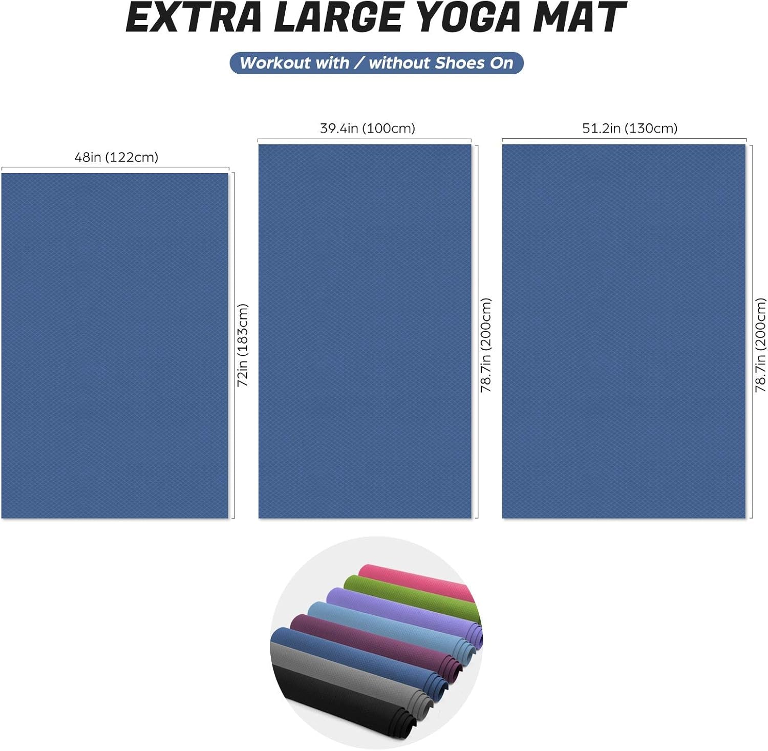 Large Yoga Mat for Pilates Stretching Home Gym Workout, Extra Thick Non Slip Exercise Mat, Extra Wide Fitness Mat for Men and Women, Mutil-Size X 1/4'' Thick