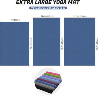Large Yoga Mat for Pilates Stretching Home Gym Workout, Extra Thick Non Slip Exercise Mat, Extra Wide Fitness Mat for Men and Women, Mutil-Size X 1/4'' Thick