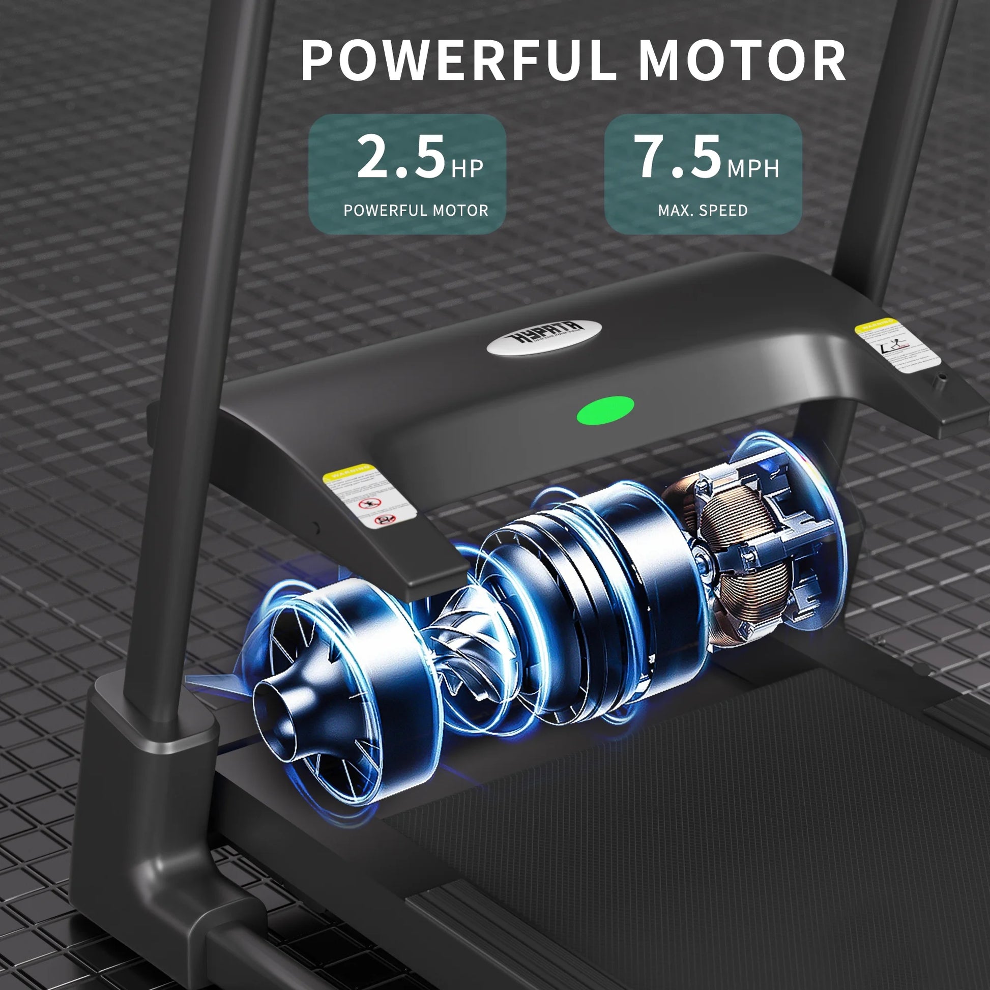 2.5HP Folding Treadmill with 300Lb Capacity, 7.5MPH, 12 Preset Programs for Home Office, Portable Treadmill Running Walking Machine