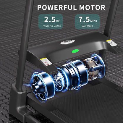 2.5HP Folding Treadmill with 300Lb Capacity, 7.5MPH, 12 Preset Programs for Home Office, Portable Treadmill Running Walking Machine