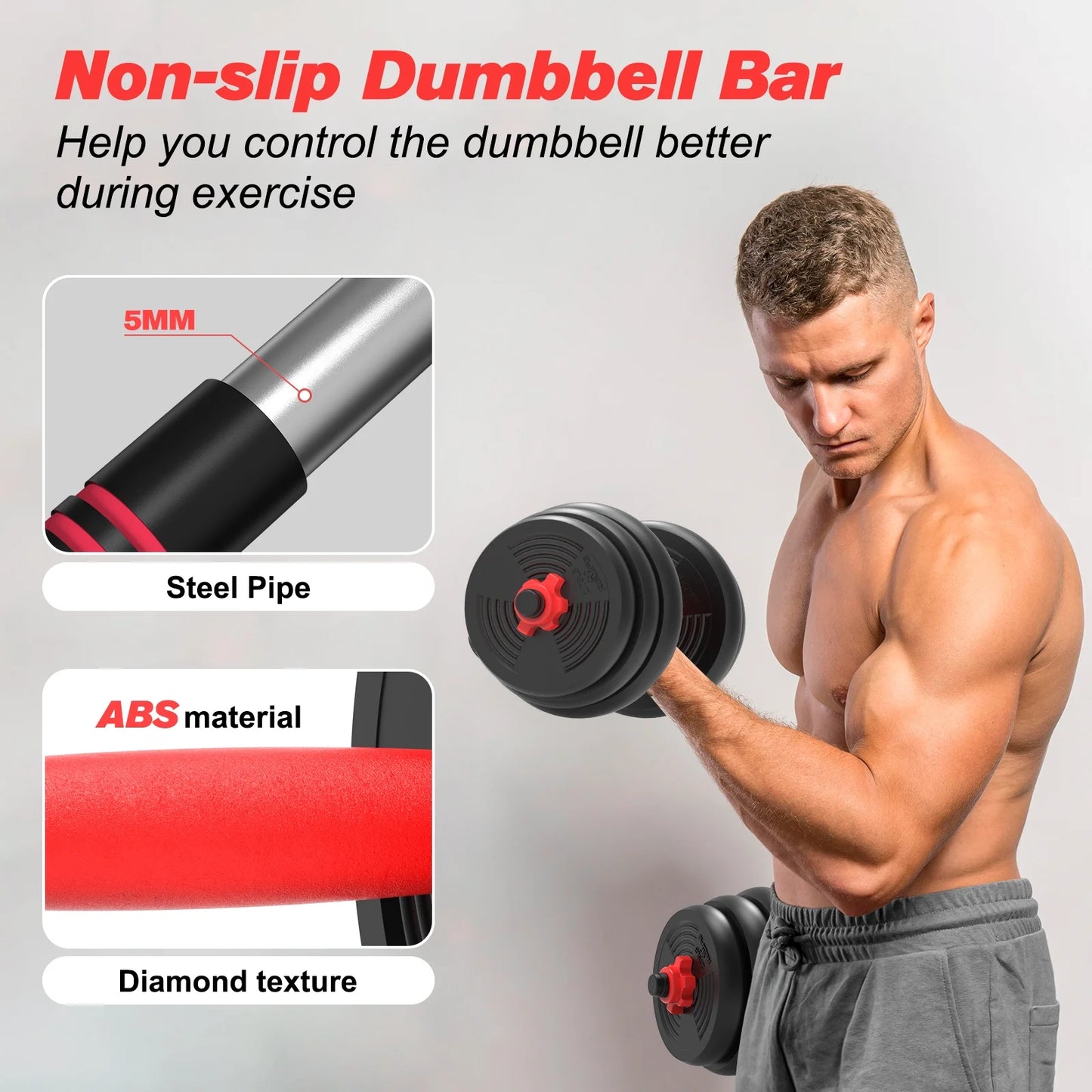 Pithage 5 in 1 Dumbbell Barbell Kettlebell Set 40LB Adjustable Free Weight Set for Home Gym, Black