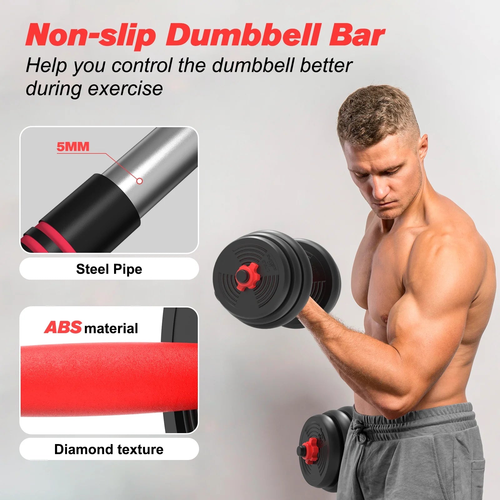 Pithage 5 in 1 Dumbbell Barbell Kettlebell Set 40LB Adjustable Free Weight Set for Home Gym, Black