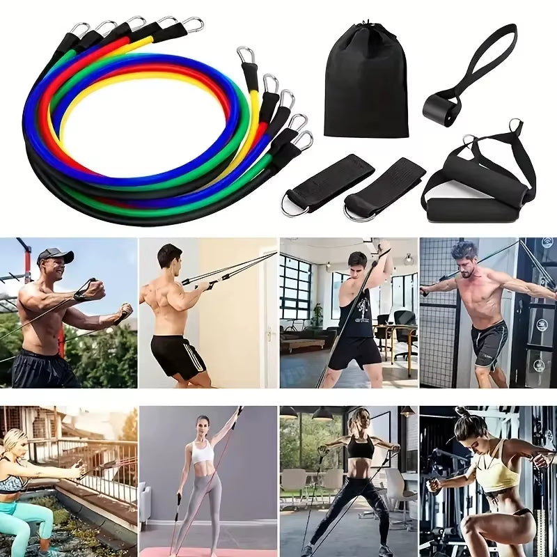 Get Fit Anywhere! 💪 11-Piece TPE Resistance Bands Set with Door Anchor, Handles, Ankle Straps & Carry Bag! 🏋️‍♀️ #FitnessGoals #HomeWorkout