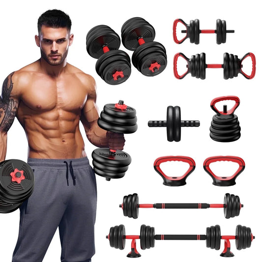 Pithage 5 in 1 Dumbbell Barbell Kettlebell Set 40LB Adjustable Free Weight Set for Home Gym, Black