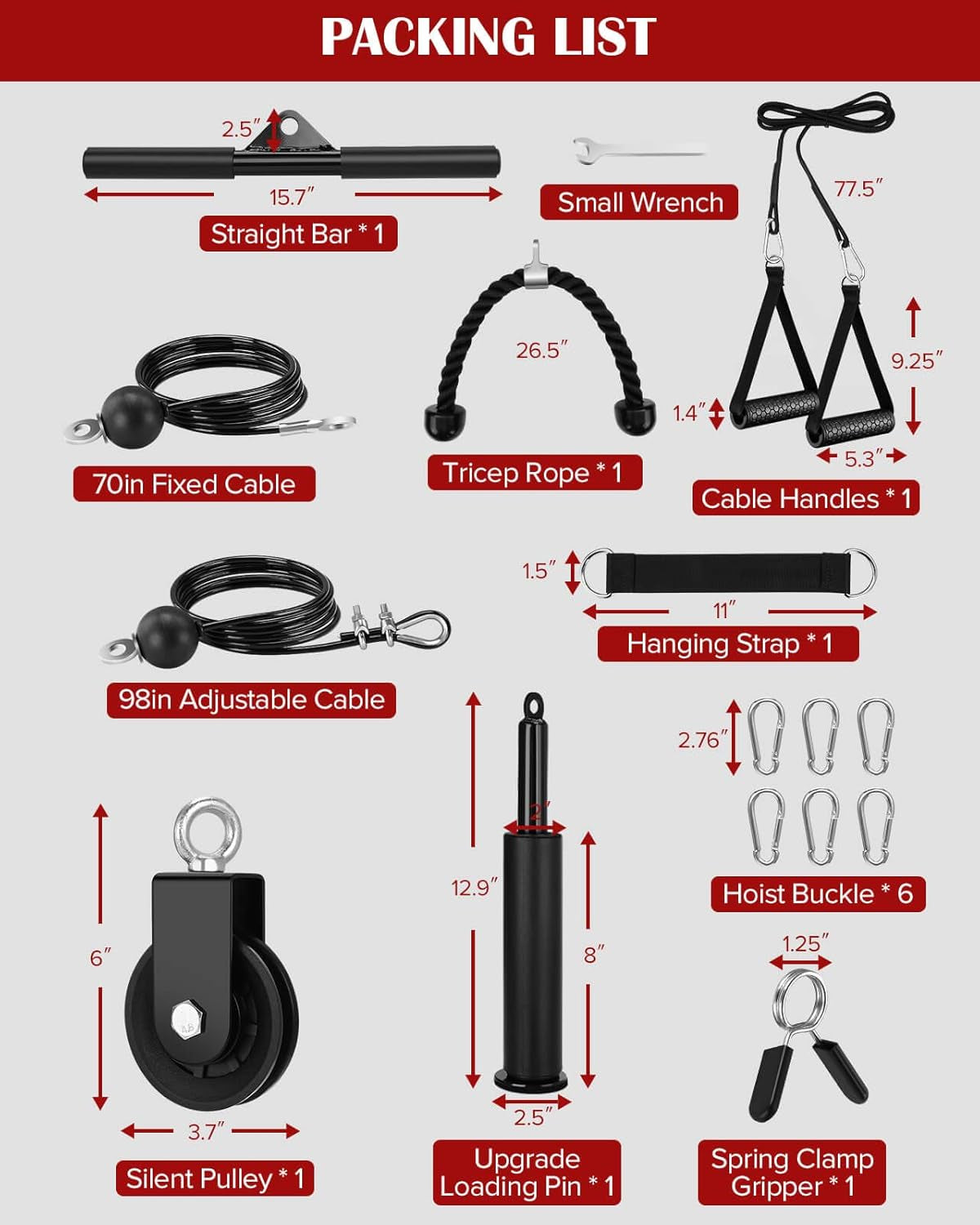 Weight Cable Pulley System Gym, DIY Home Gym Fitness Pulley Cable Machine Attachment, Upgrade Lat Pull Down, Biceps Curl, Tricep, Back, Forearm, Shoulder Workouts