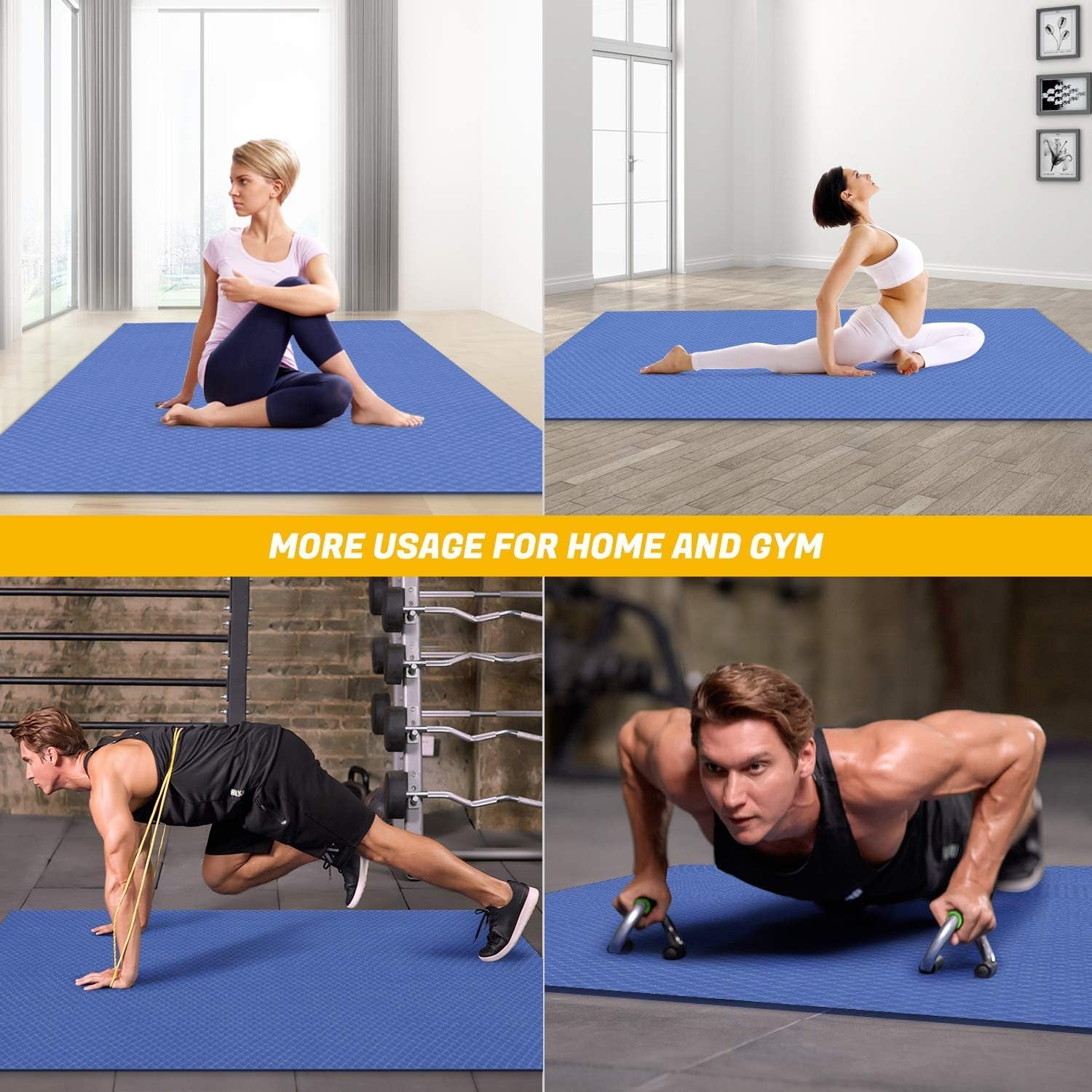 Large Yoga Mat for Pilates Stretching Home Gym Workout, Extra Thick Non Slip Exercise Mat, Extra Wide Fitness Mat for Men and Women, Mutil-Size X 1/4'' Thick