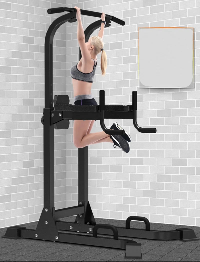Multi-Function Parallel Single Bars Dip Station Chin up Power Tower Rack Pull up Weight Stand Bar Raise White