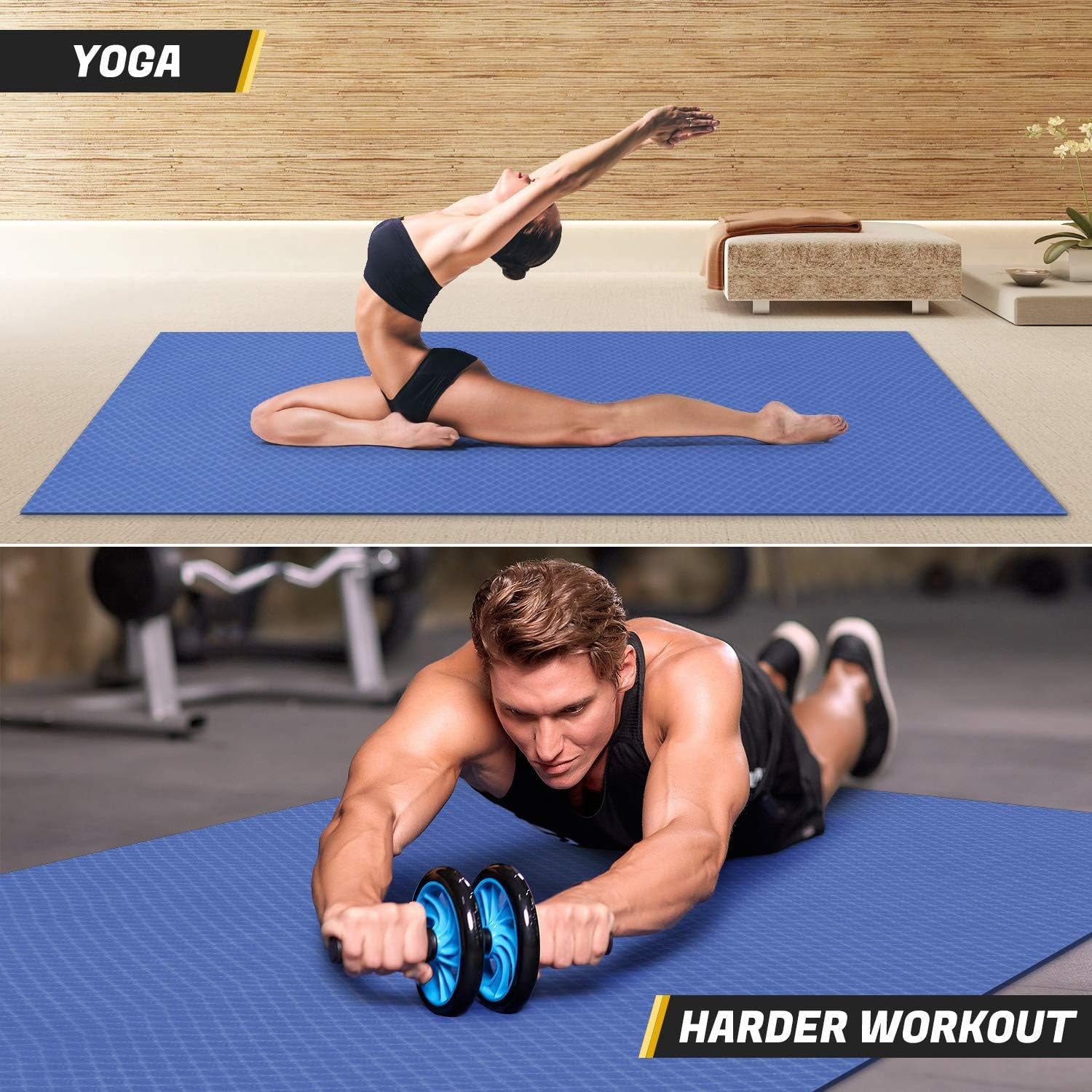 Large Yoga Mat for Pilates Stretching Home Gym Workout, Extra Thick Non Slip Exercise Mat, Extra Wide Fitness Mat for Men and Women, Mutil-Size X 1/4'' Thick